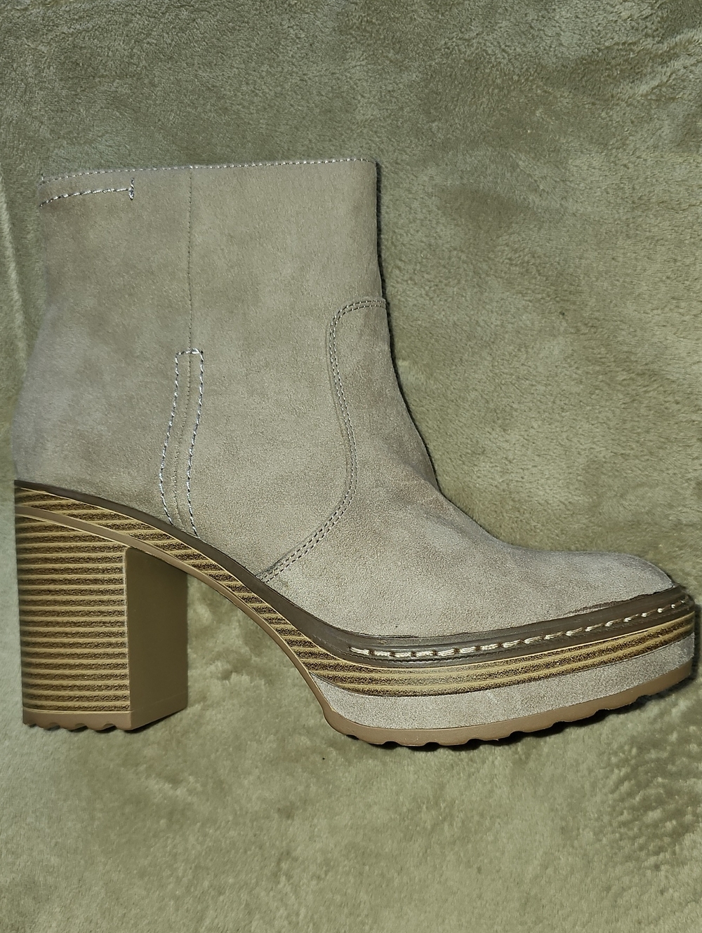 Wonderly Taupe Suede Platform Block Heel Ankle Boots